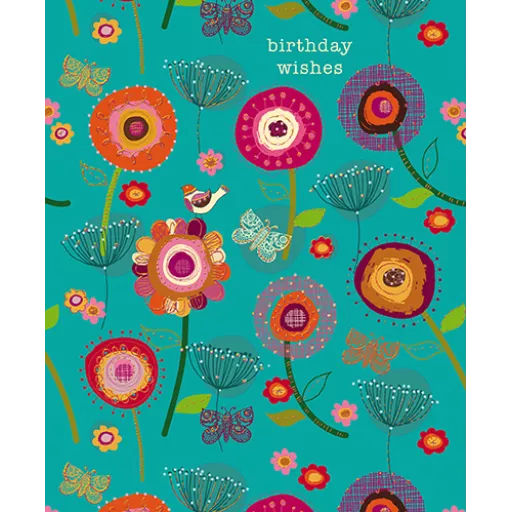 BUTTERFLIES & FLOWERS birthday card
