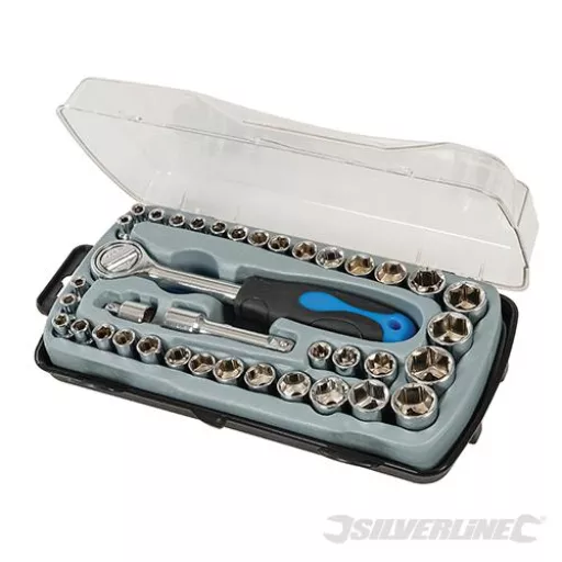 Silverline 282384 Socket Wrench Set 1/2" Drive Metric/AF 42pce Mechanic Set 